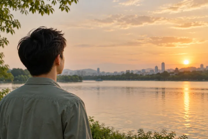夕阳下安静的湖畔